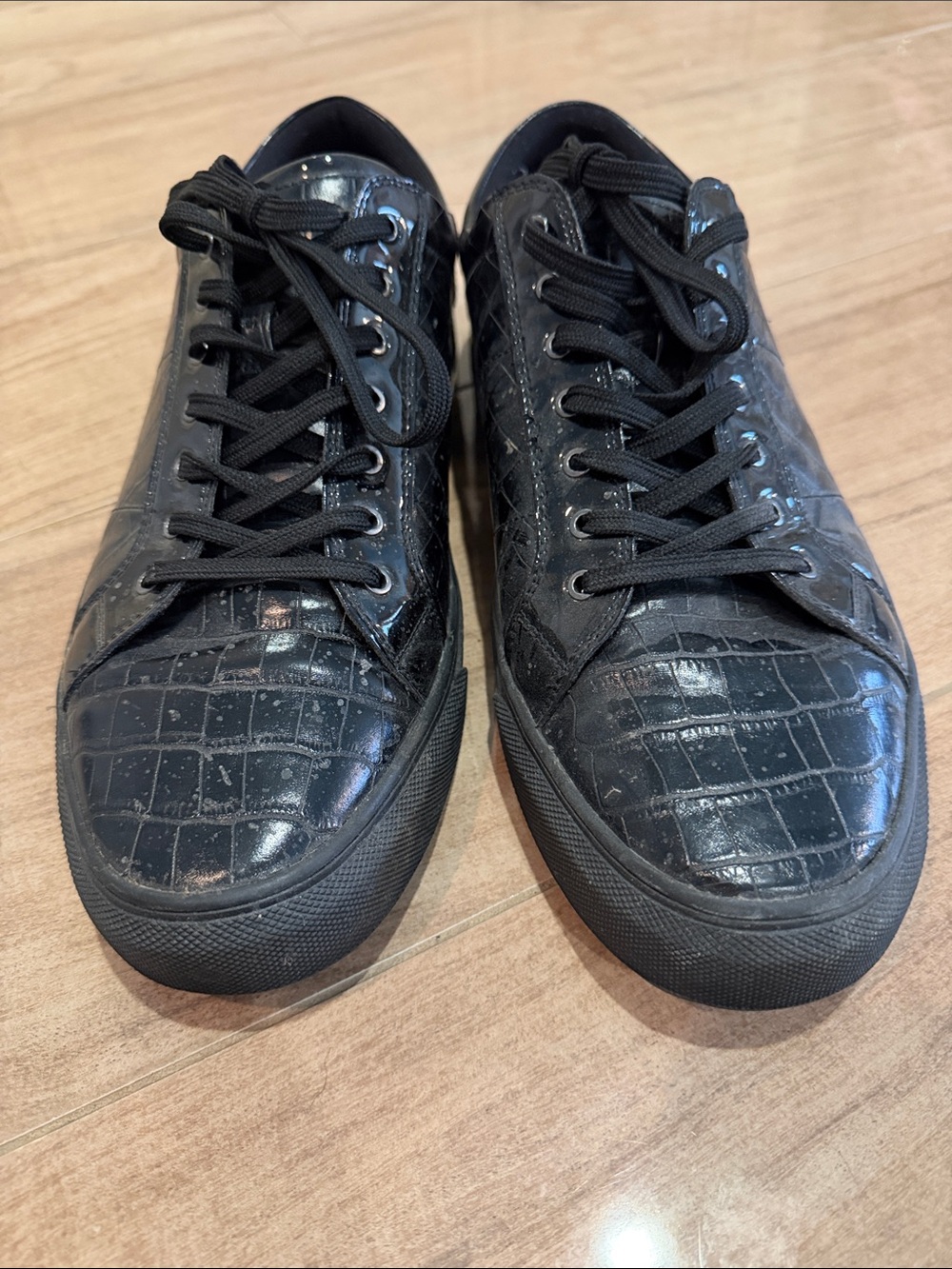 Men's Black Croc-Embossed Lace-Up Sneakers